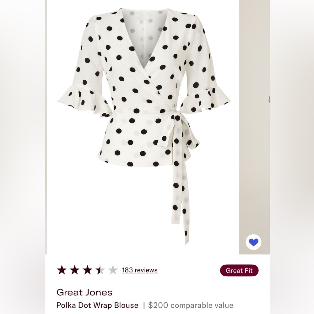 Great Jones White Polka Dot Wrap Blouse with Tie Waist